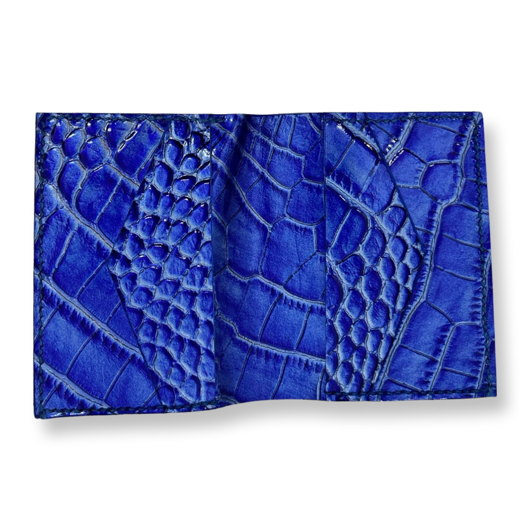Porte carte bleu croco